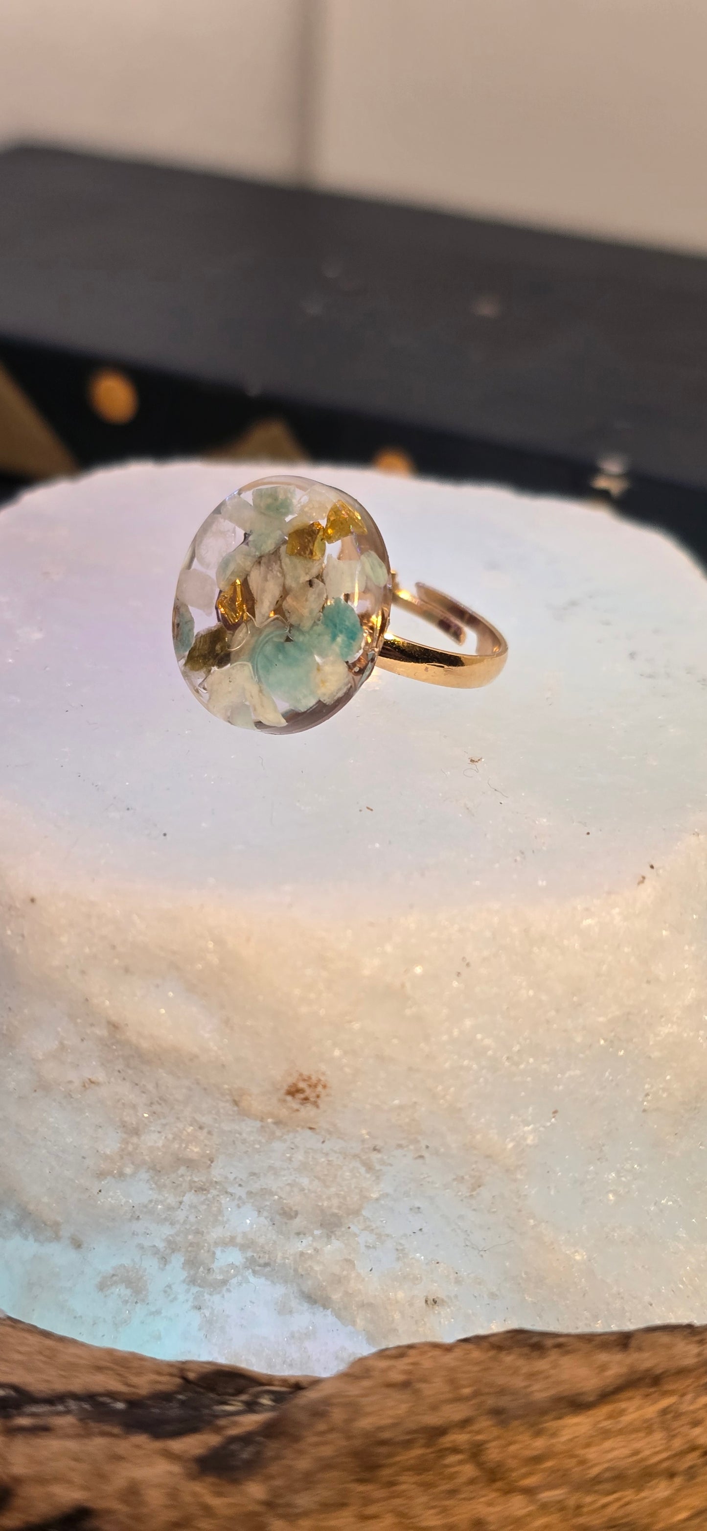 Anello "Equilibrio Primordiale": Resina e Amazzonite