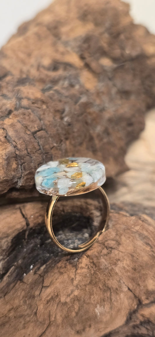 Anello "Equilibrio Primordiale": Resina e Amazzonite