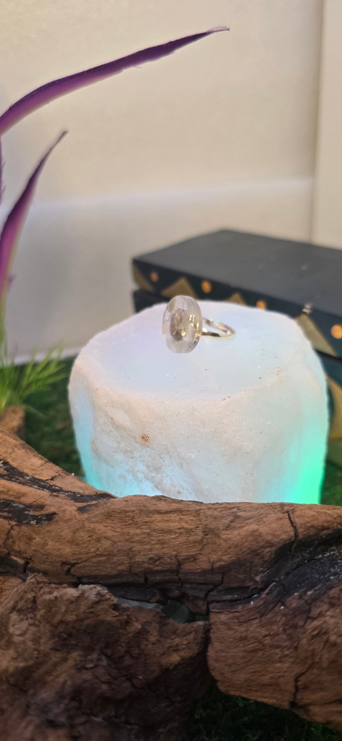 Anello "Velo di Luce": Resina, Labradorite Pietra di Luna - Rainbow Stone - REGOLABILE
