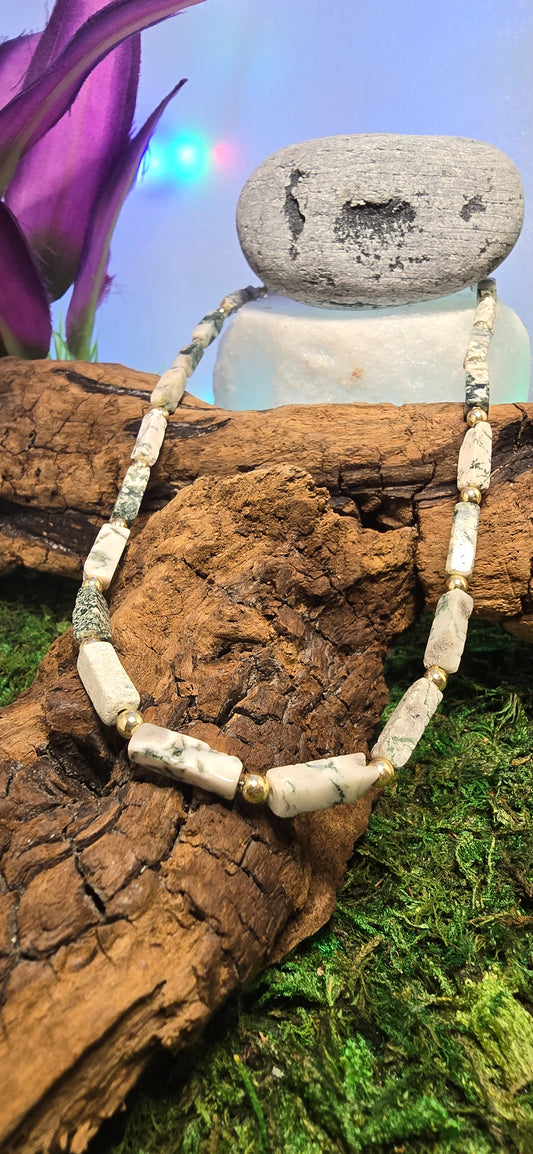 Architettura di Bosco: Collana in Agata Muschiata Rettangolare